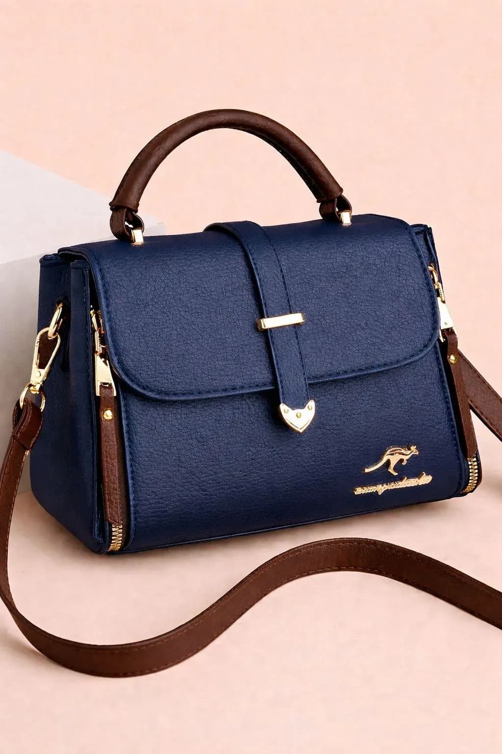 Blue Leather Shoulder Bag for Women