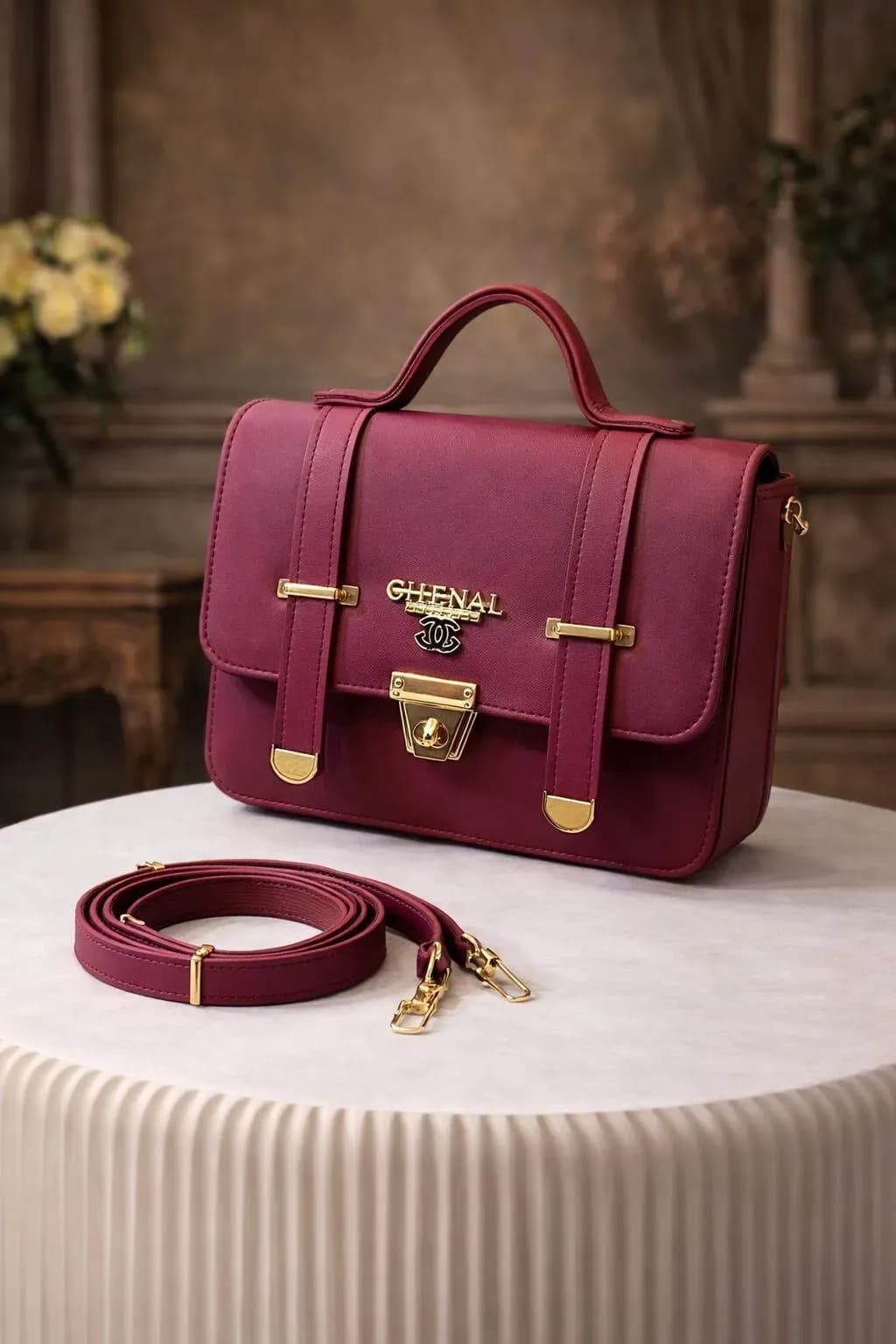 Maroon Leather Shoulder Bag for Women
