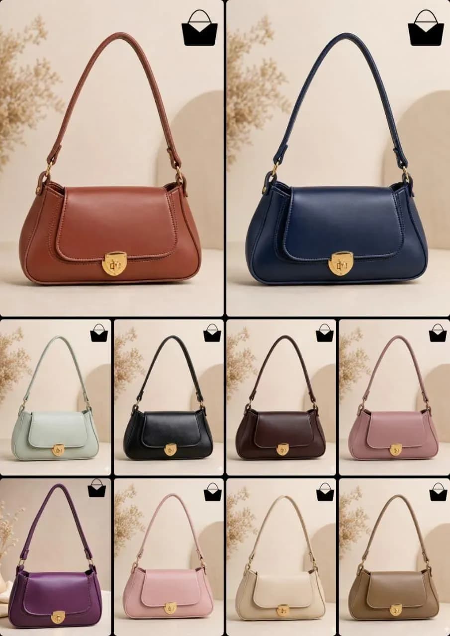 Women's Blue Leather Shoulder Bag with Gold Clasp