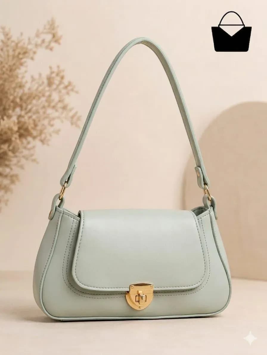 Women's Blue Leather Shoulder Bag with Gold Clasp