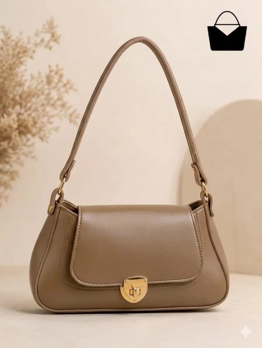 Women's Brown Leather Shoulder Bag with Gold Clasp