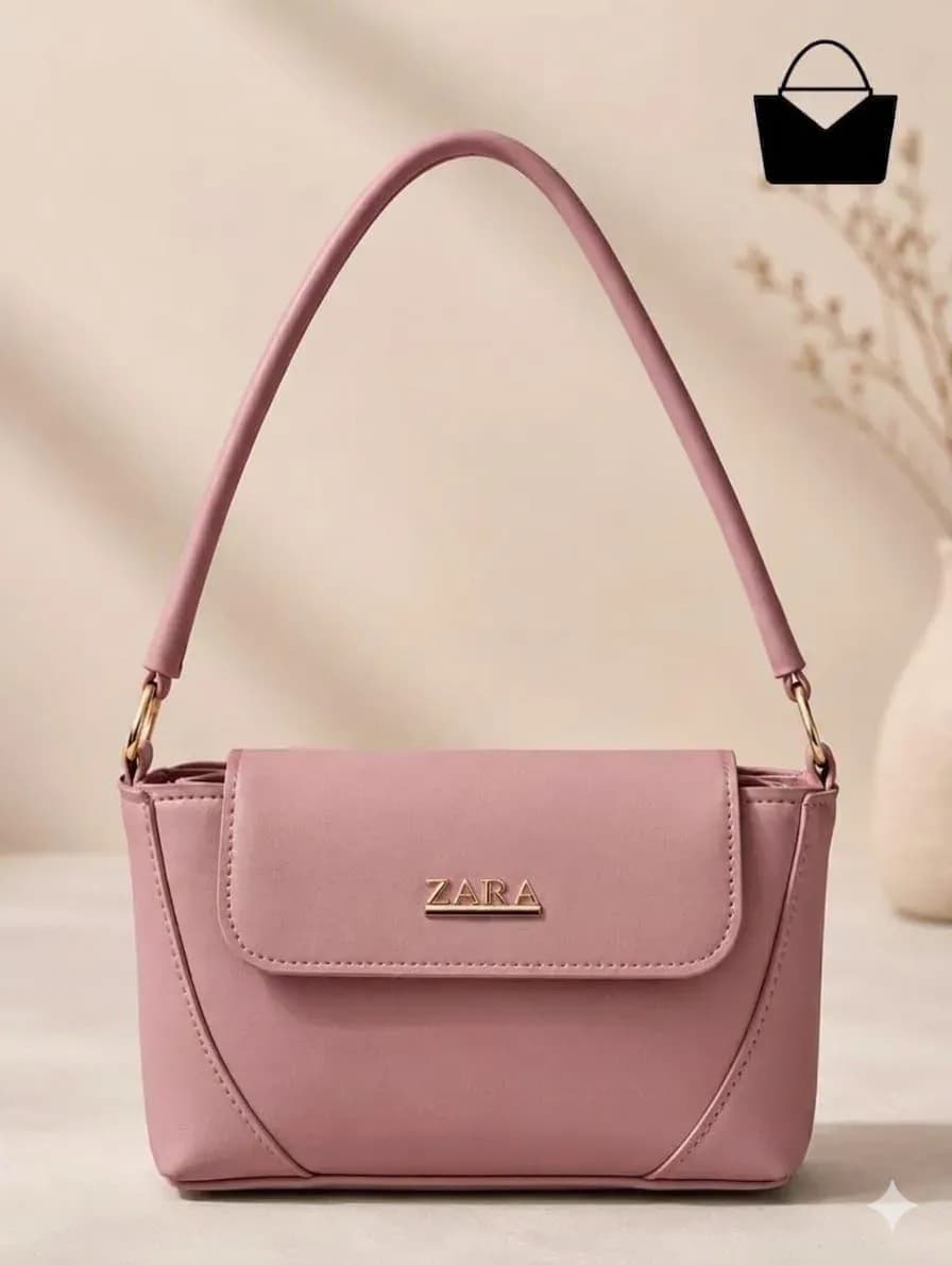 Pink Leather Shoulder Bag for Women - 3cm Length, Plain Design, Gold Hardware