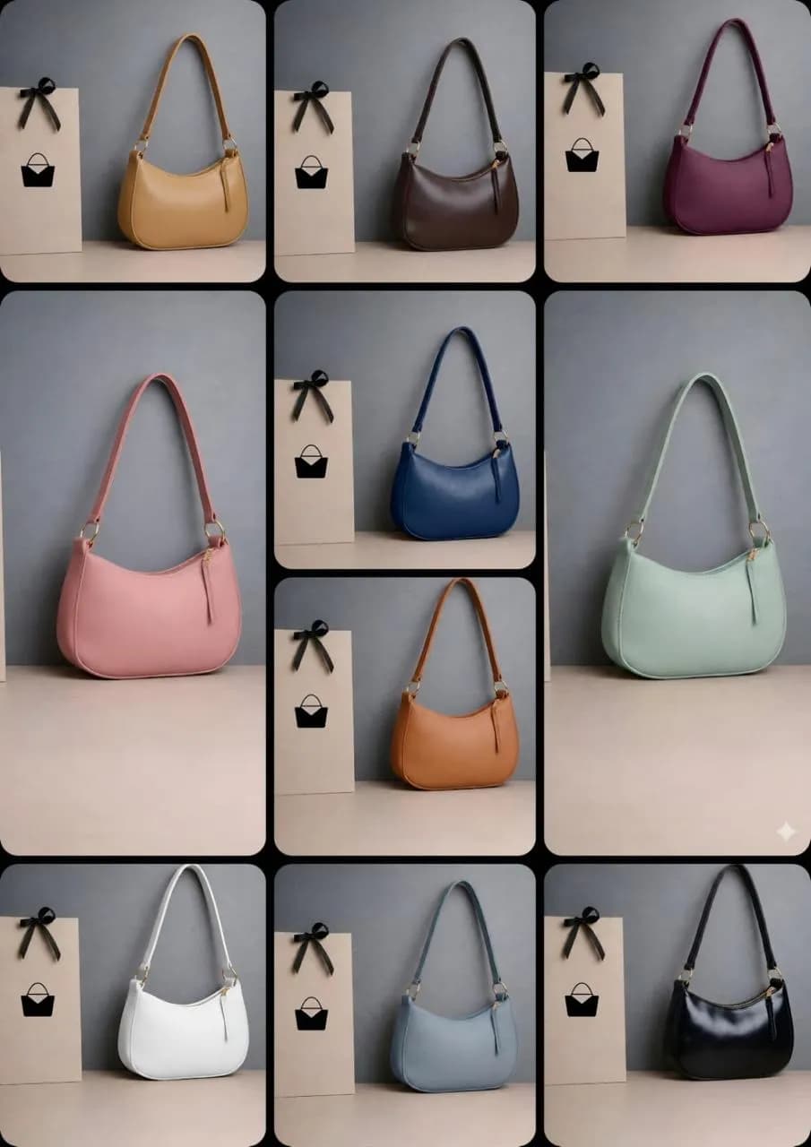 Blue Leather Shoulder Bag for Women - 1 Pc, Plain Design, 3cm Height
