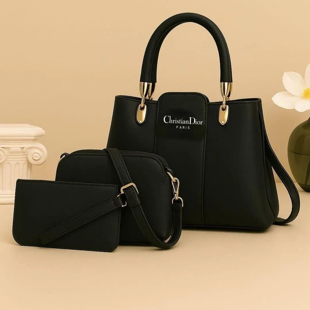 Black Leather 3-Piece Women's Handbag Set
