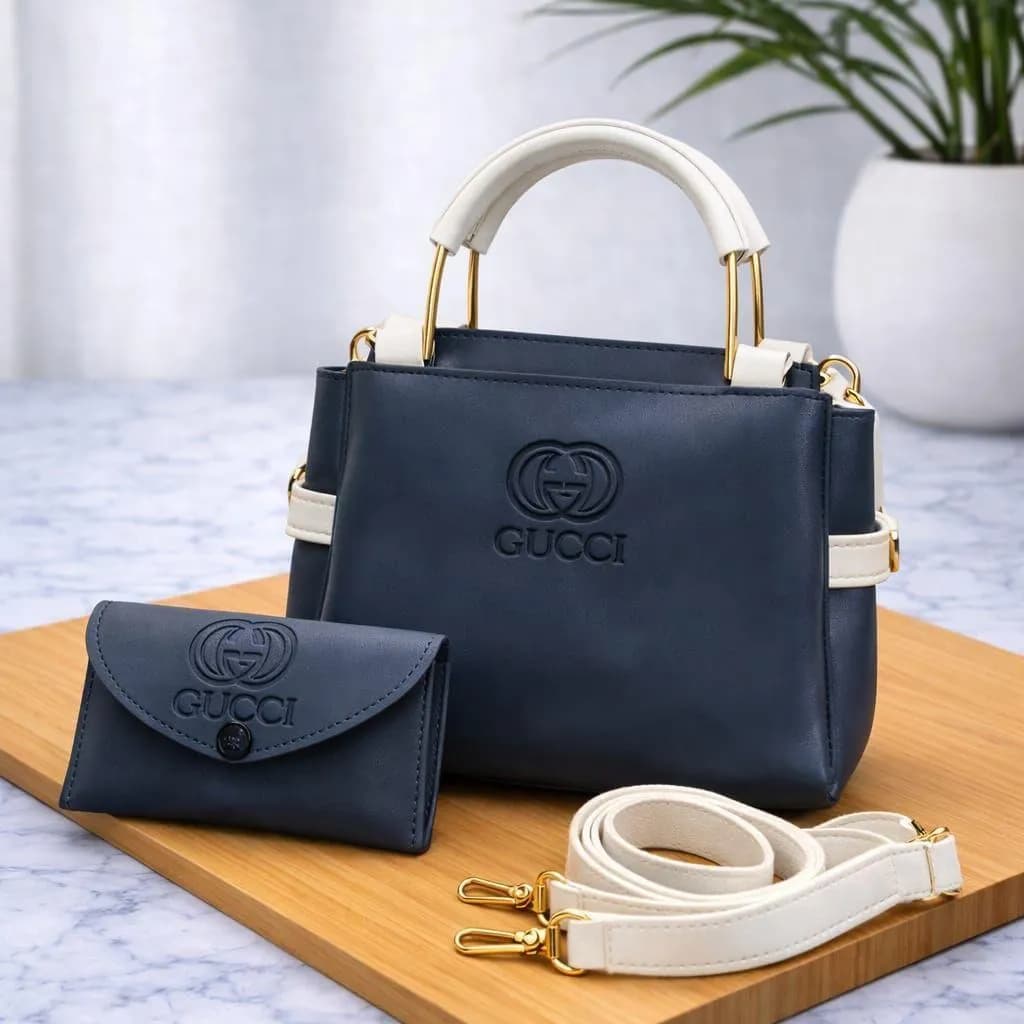 Cucca Women's Navy Blue Handbag Set with Wallet & Strap
