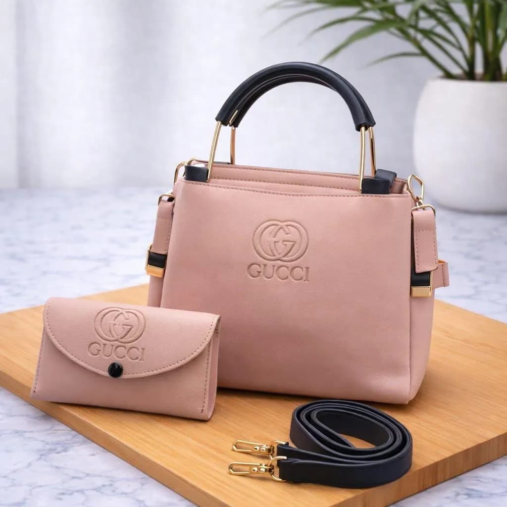 Peach Leather Handbag Set for Women