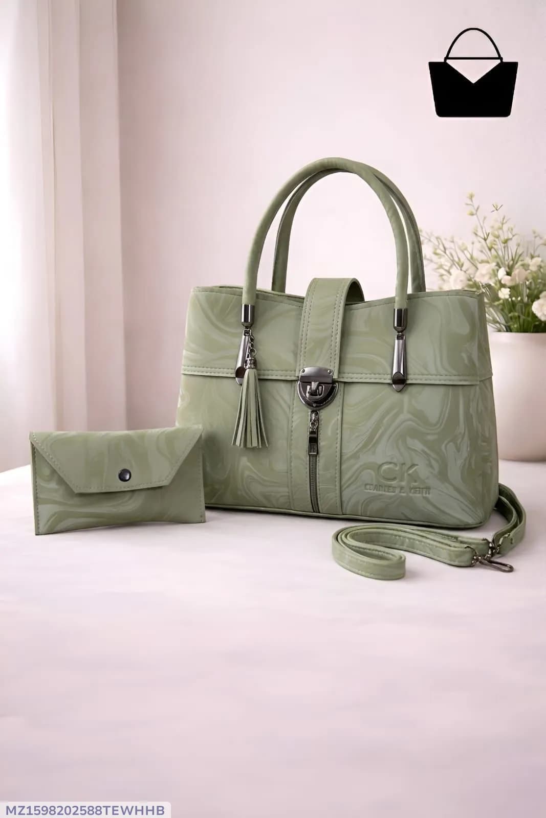 Green Leather 2-Piece Women's Handbag Set