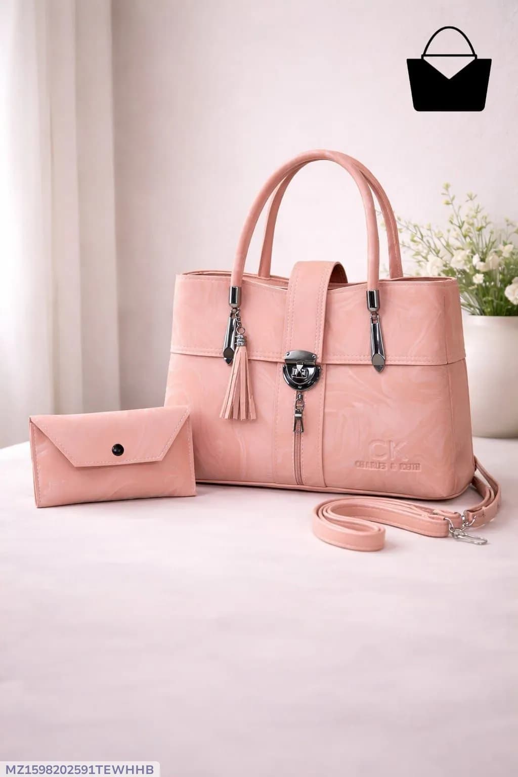Pink Leather 2-Piece Women's Handbag Set
