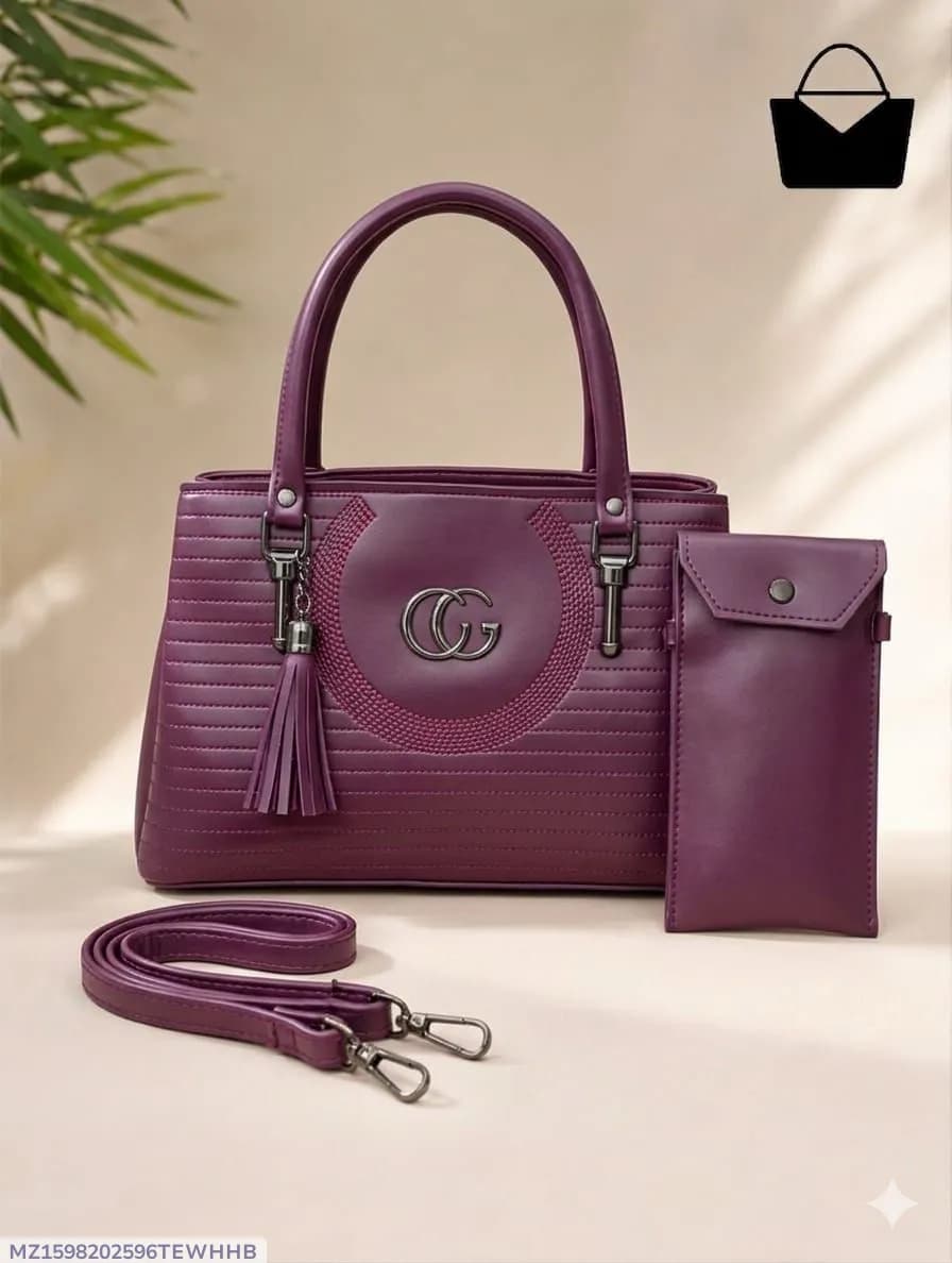 Women's Maroon Leather Handbag Set with Top Handle