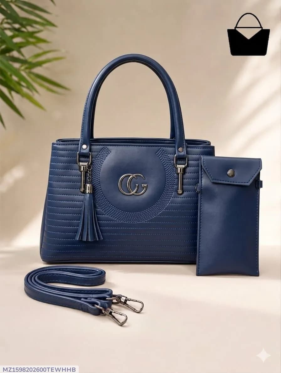 Blue Leather Handbag Set for Women with Top Handle