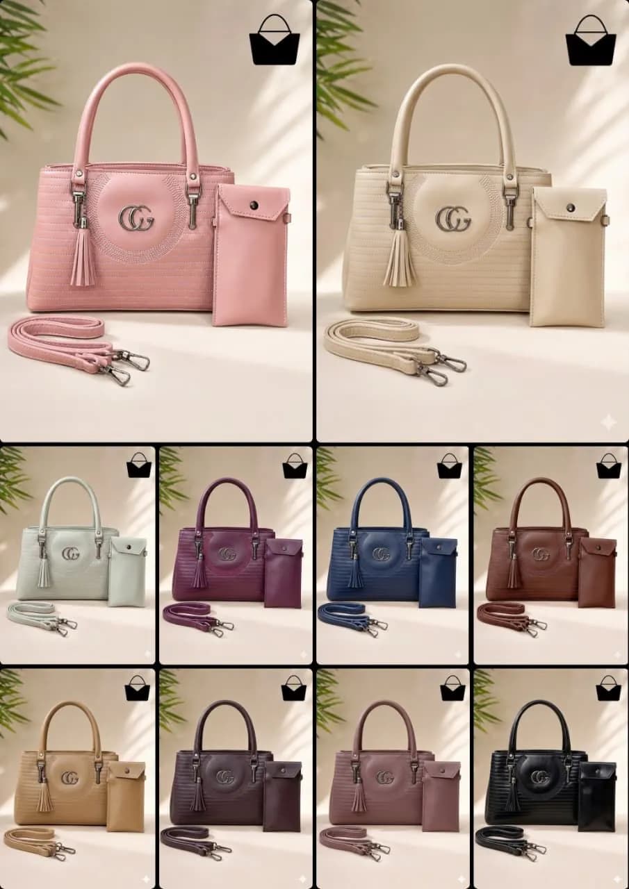 Blue Leather Handbag Set for Women with Top Handle