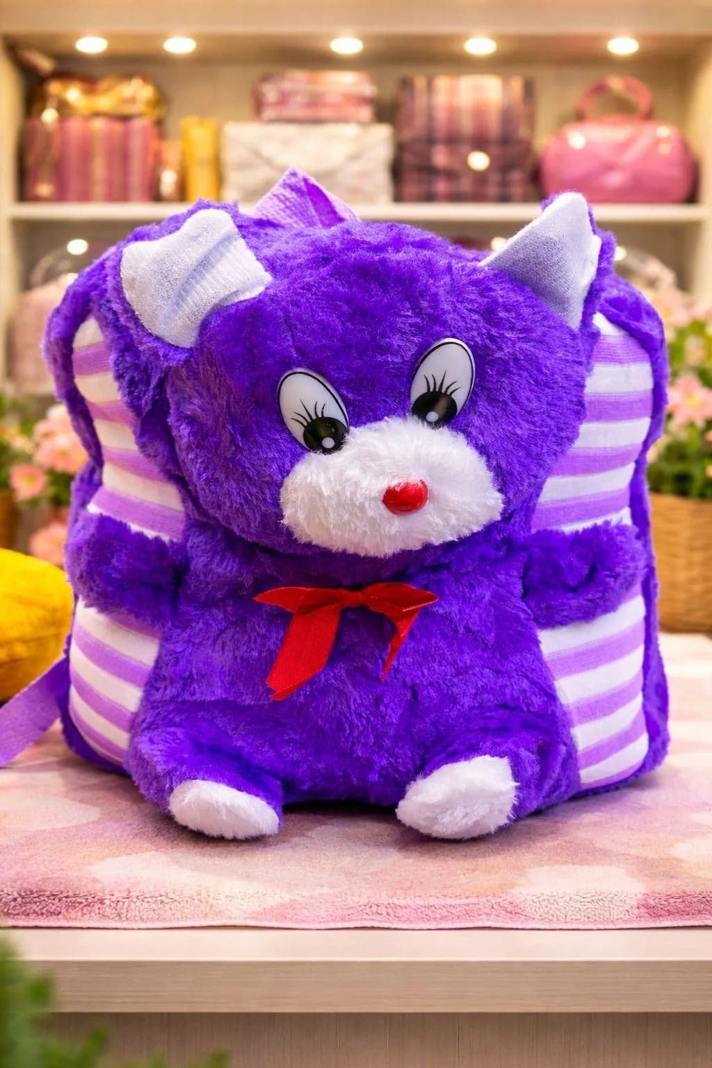 Purple Cat School Backpack for Boys Girls Cotton
