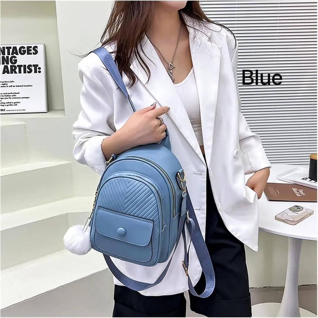 Blue Leather Backpack for Girls, Lightweight & Stylish