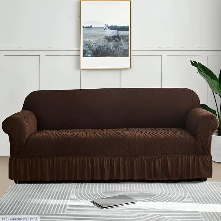 Brown Velvet Textured 5 Seater Sofa Cover