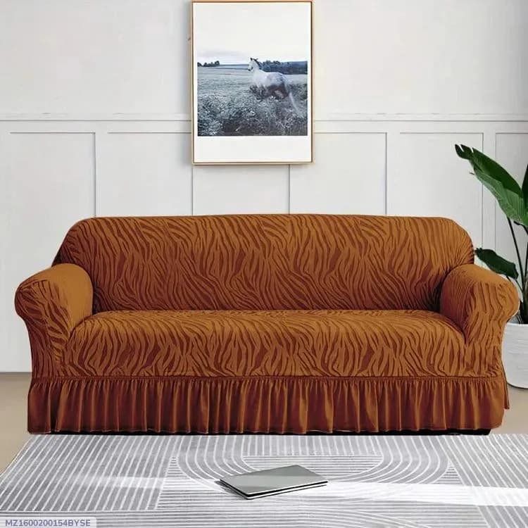 Velvet Textured Sofa Cover Mustard 5 Seater