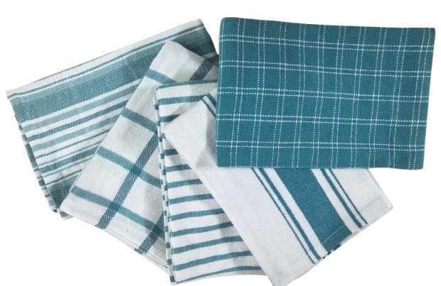 5-Piece Cotton Kitchen Towels Set Red Grey Green Blue Beige 18x28"