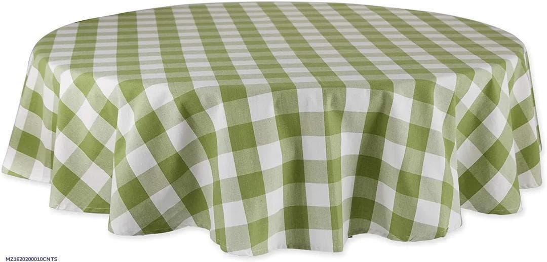 Cotton Round Tablecloth 70" Green White Checkered