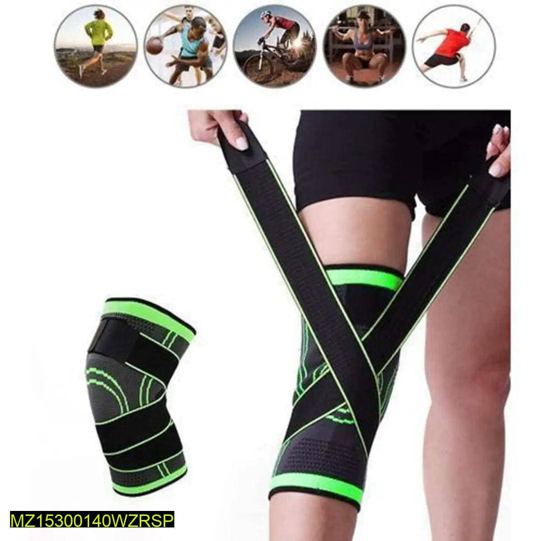 Knee Support Bandage Nylon Rubber Green Black Adjustable Sports Use