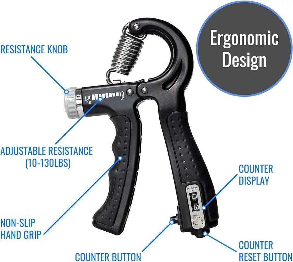Adjustable Resistance Hand Grip Trainer 10-130lbs Black ABS