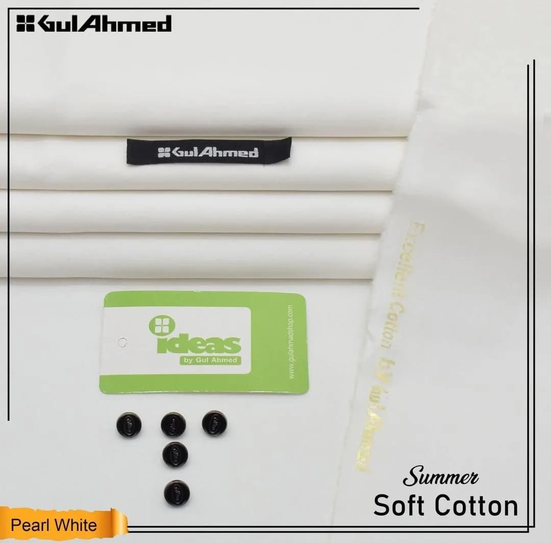 Summer Soft Cotton Unstitched Shirt Pearl White Gul Ahmed