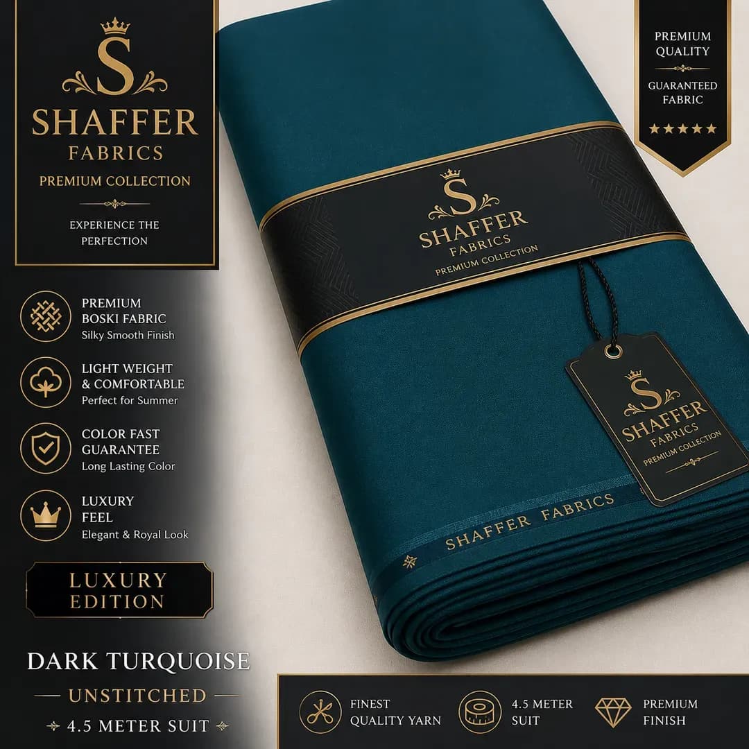 Premium Unstitched Cotton Suit Dark Turquoise Shaffer