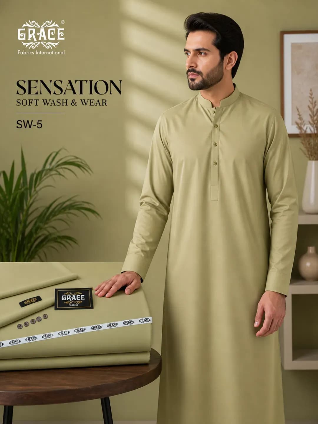 Men Wash & Wear Green Suit All Season