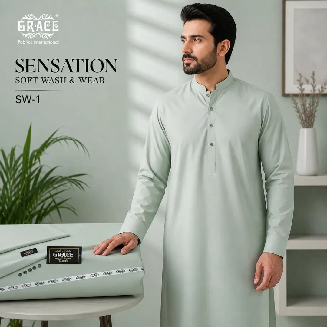 Men Green Wash & Wear Plain Suit All Season