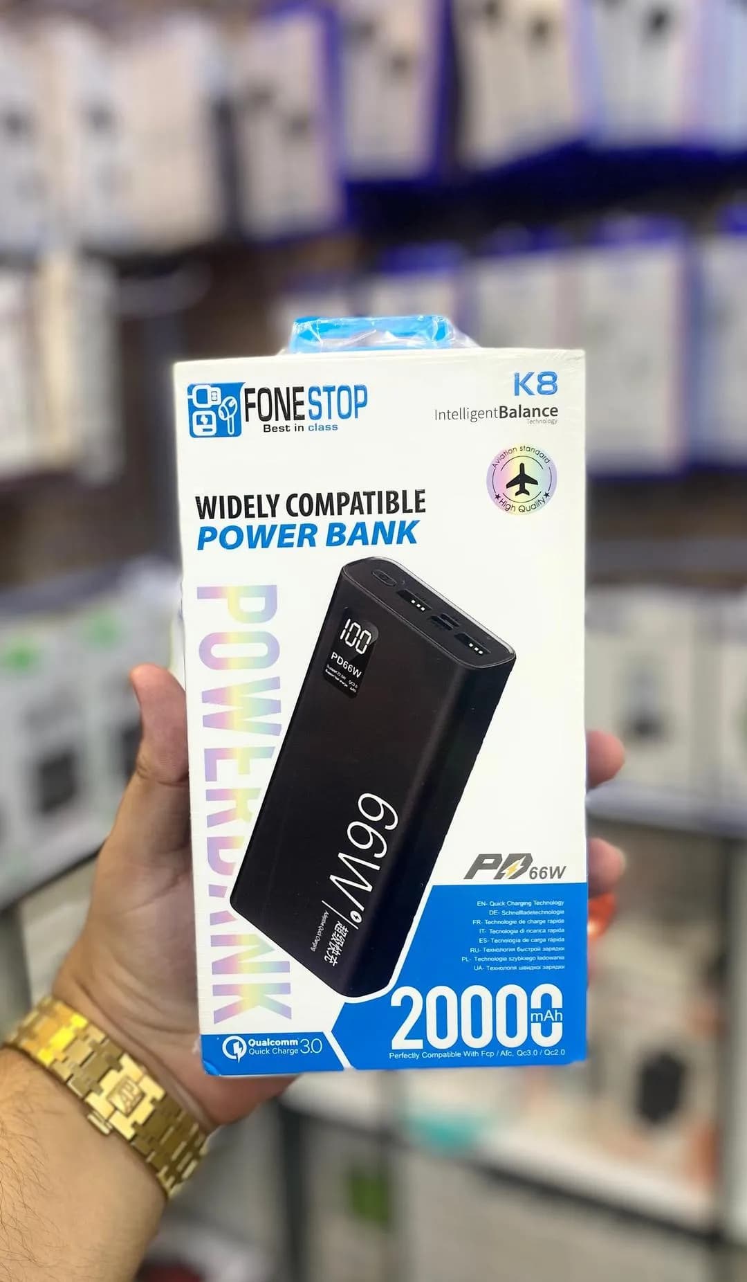 FONESTOP 20000mAh POWER BANK HIGH QUALITY 2 USB PORT 1 TYPE C PORT 1 ANDROID PORT ONLY BLACK COLOR AVAILABLE
