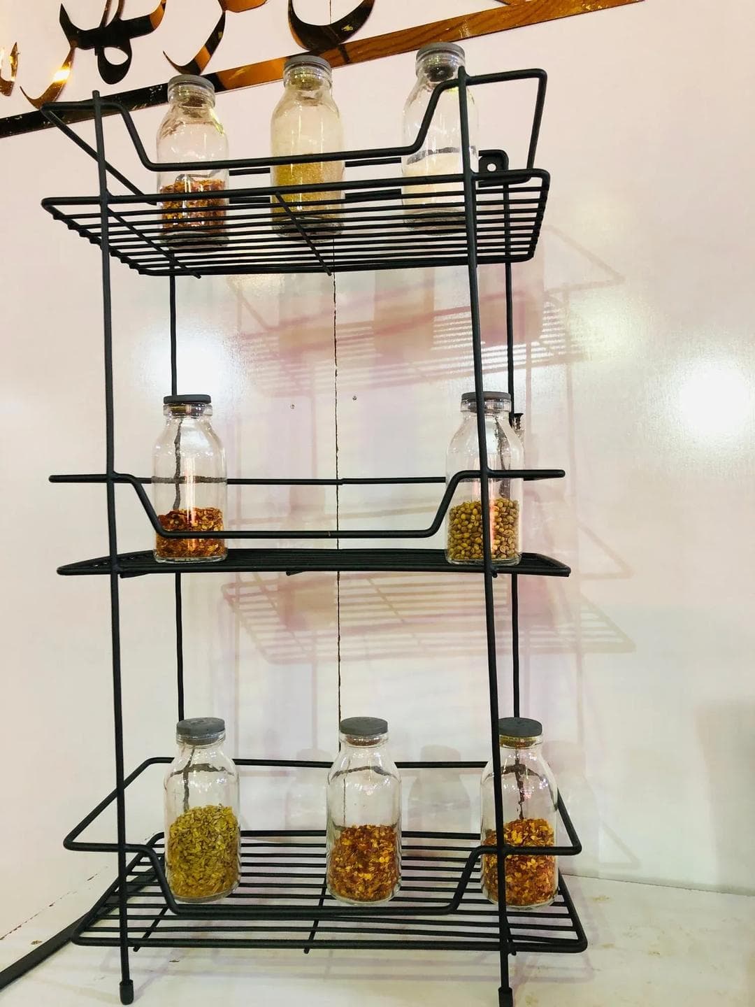 Black 3-Tier Metal Spice Rack for Kitchen