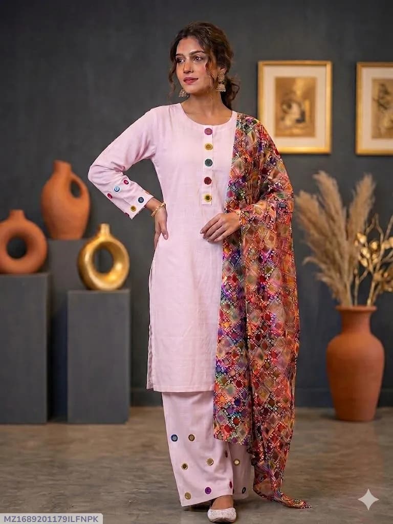 3 Pcs Women's Stitched Dobby Lawn Sheesha Work Suit