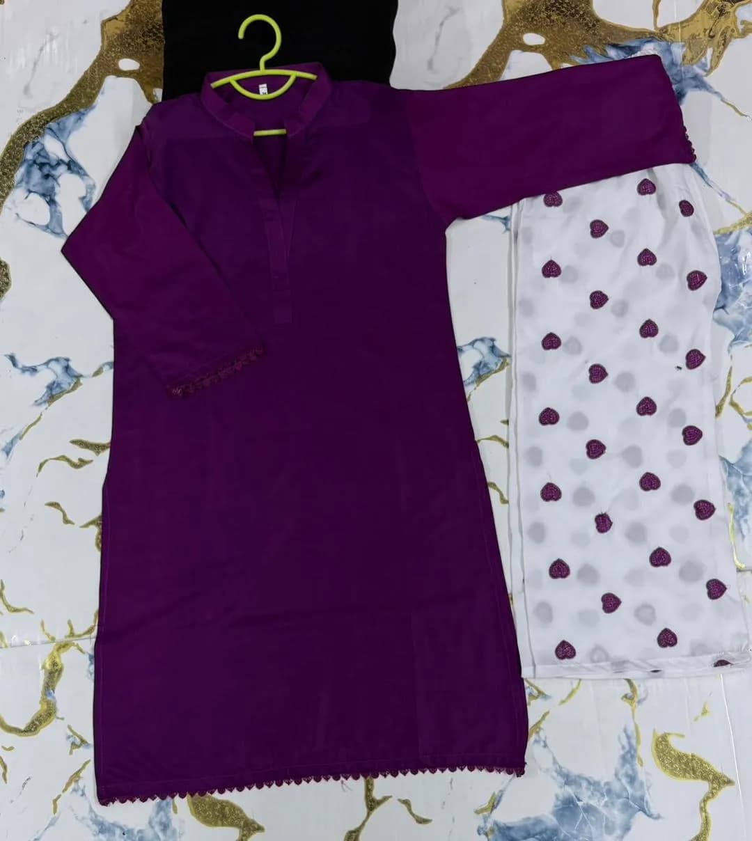 Kids Purple Lace Border Shirt With Heart Embroidery Flapper 2Pcs