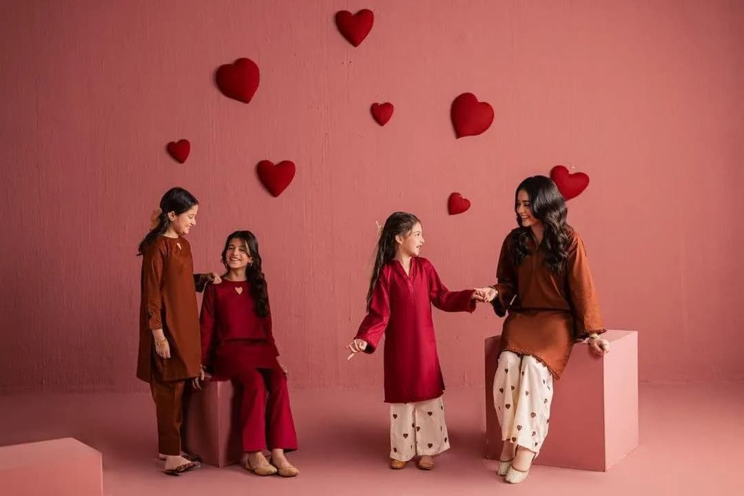 Kids Red Heart Embroidered 2Pcs Set