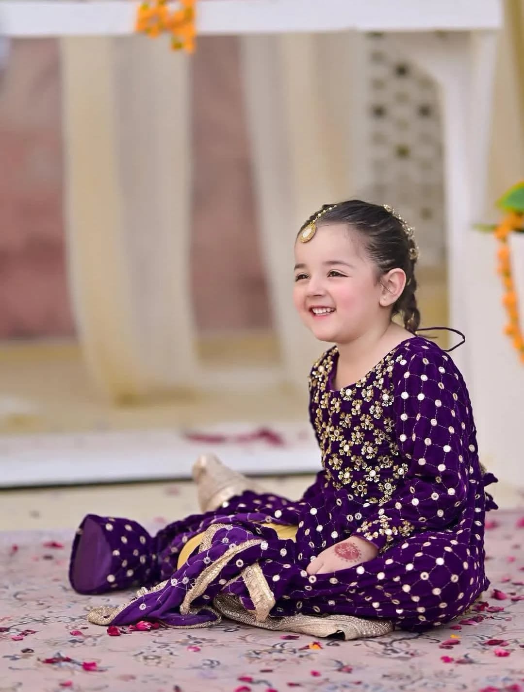Purple Chiffon Lace Maxi Set for Girls 4Pcs With Dupatta