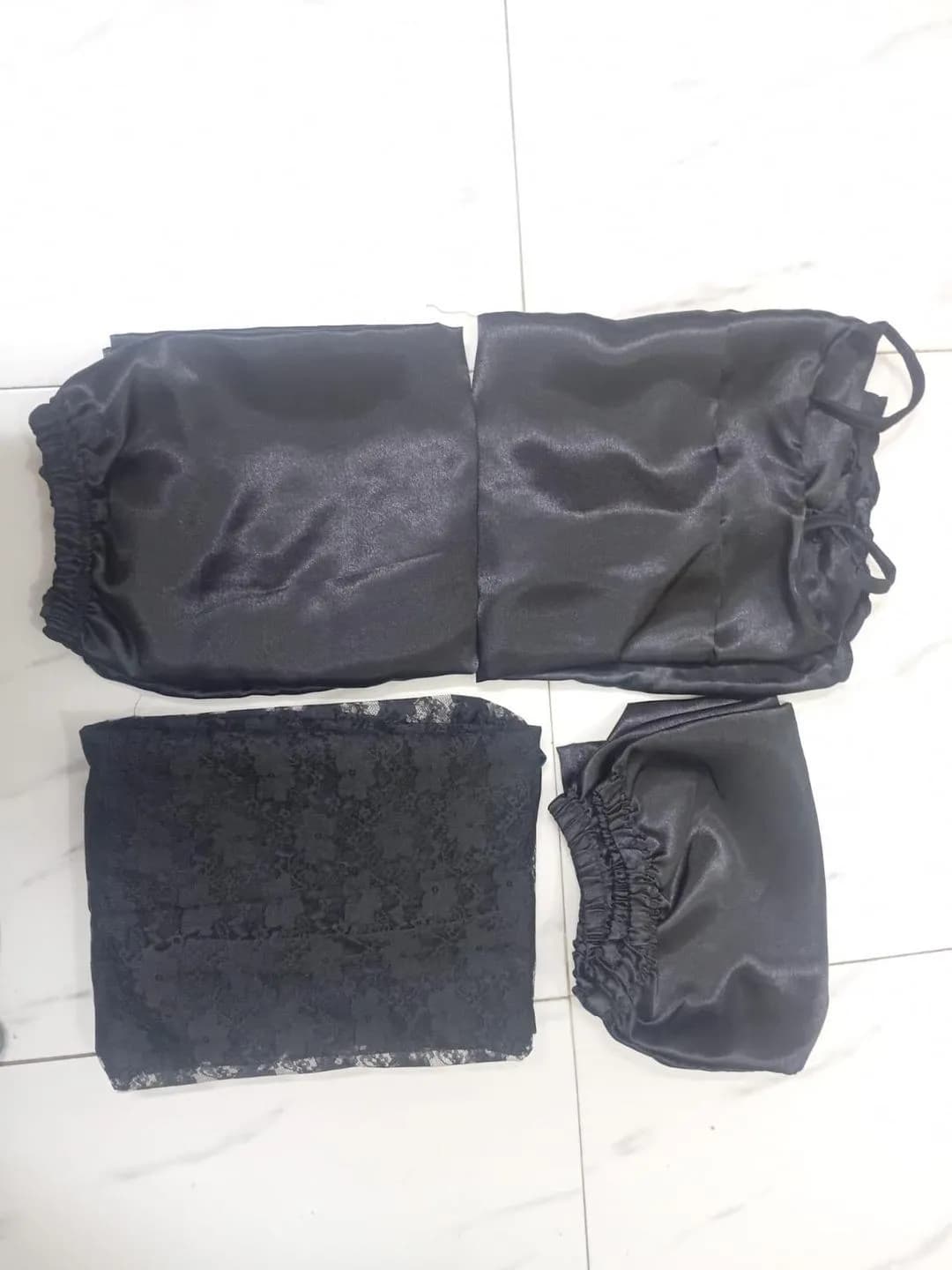 Black Lace Nighty Set 4 Pcs Luxurious Silk