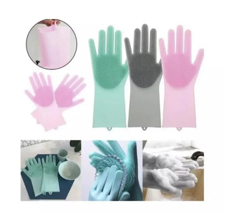 Kitchen Gloves Silicone Cleaning Non-Slip Green Gray Pink