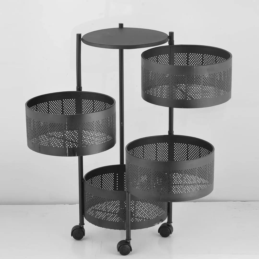4-Layer Iron Fruit Basket Rolling Base Modern Kitchen Storage