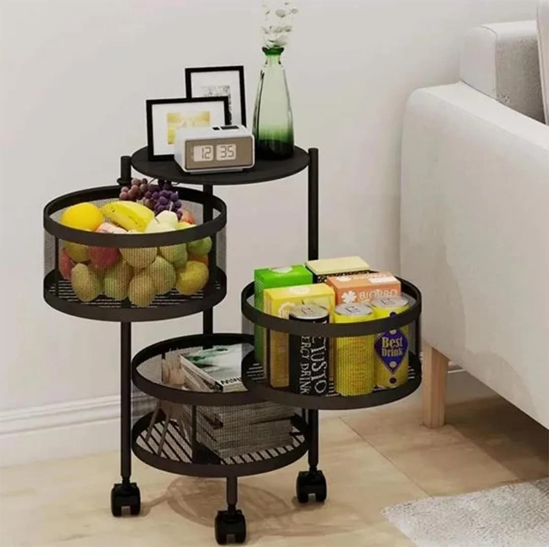 Stylish 3-Tier Rolling Fruit Basket with Wheels
