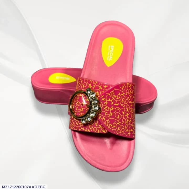 Women's Pink Rexine Fancy Slides with Embroidered Decor