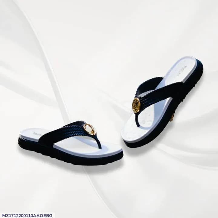 Women's Black Rexine Fancy Flats with Gold Strap