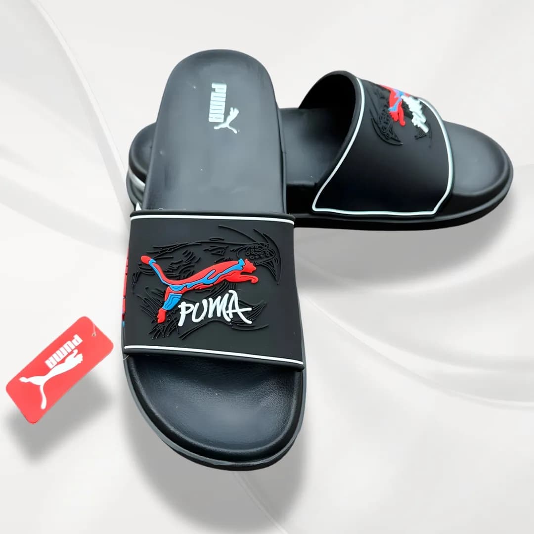Men's Black Microfiber Slide Slippers with Logo