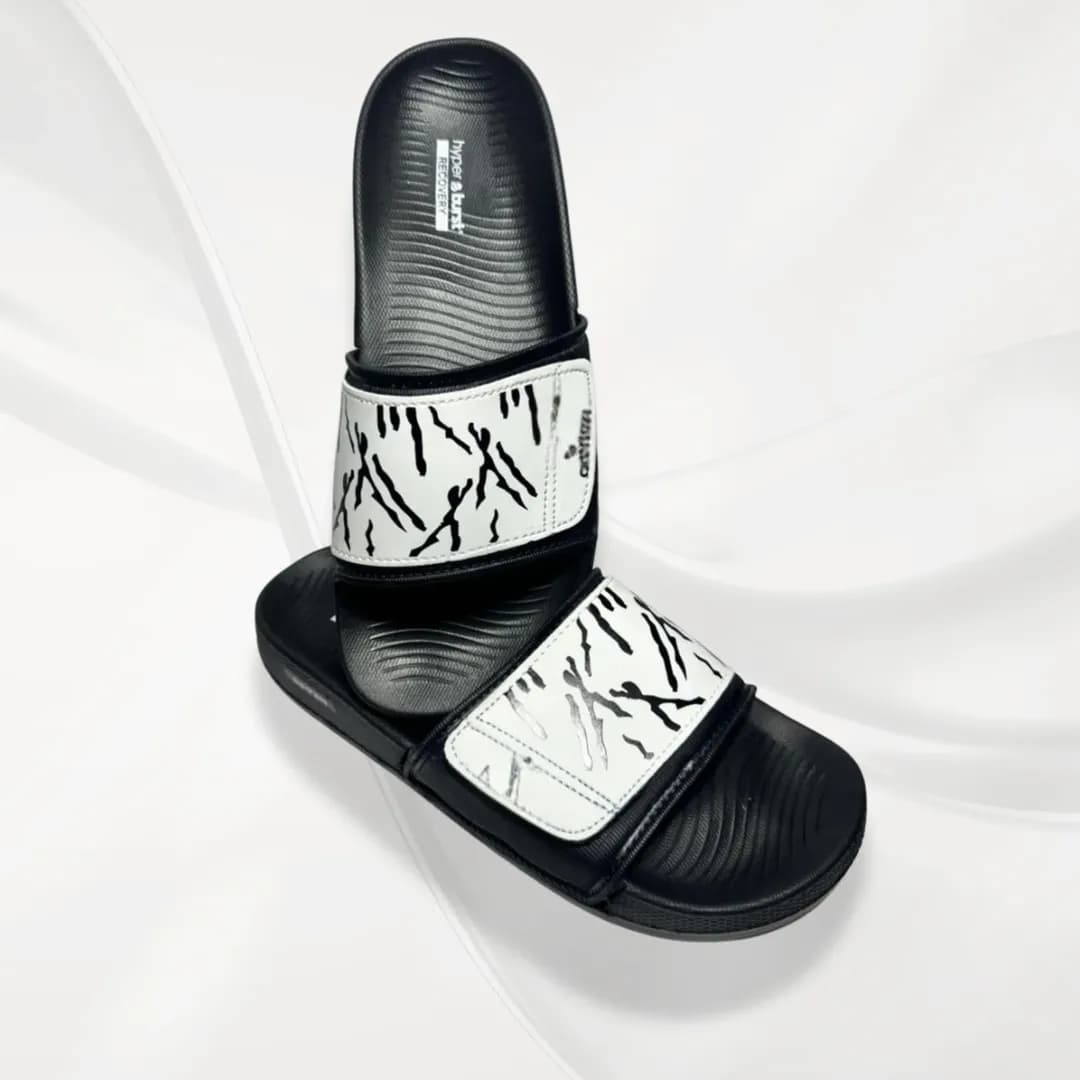 Black Graphic Slide Slippers for Hot Weather