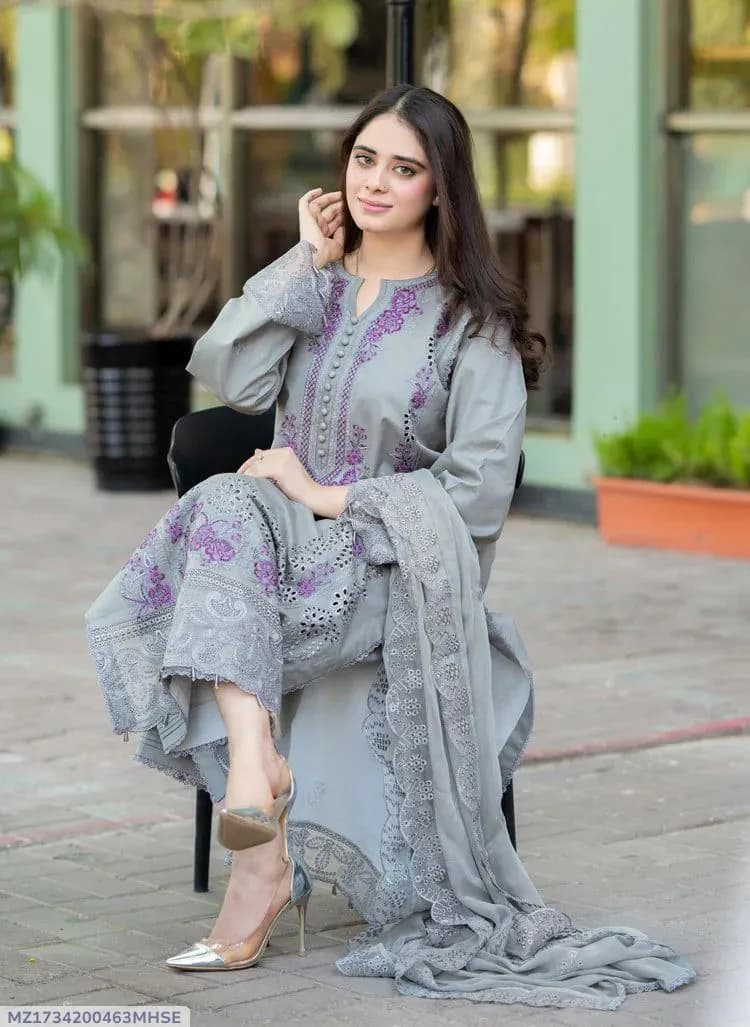 Grey Embroidered 3-Piece Women's Suit Set