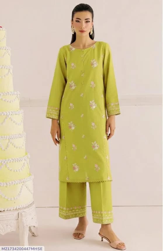 Green Embroidered Lawn 2Pcs Kurta Set for Women