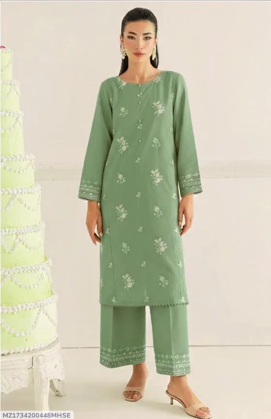 Green Embroidered Lawn 2Pcs Shirt Trouser Set