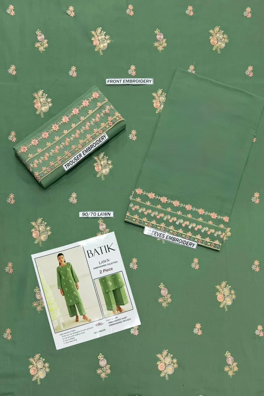 Green Embroidered Lawn 2Pcs Shirt Trouser Set