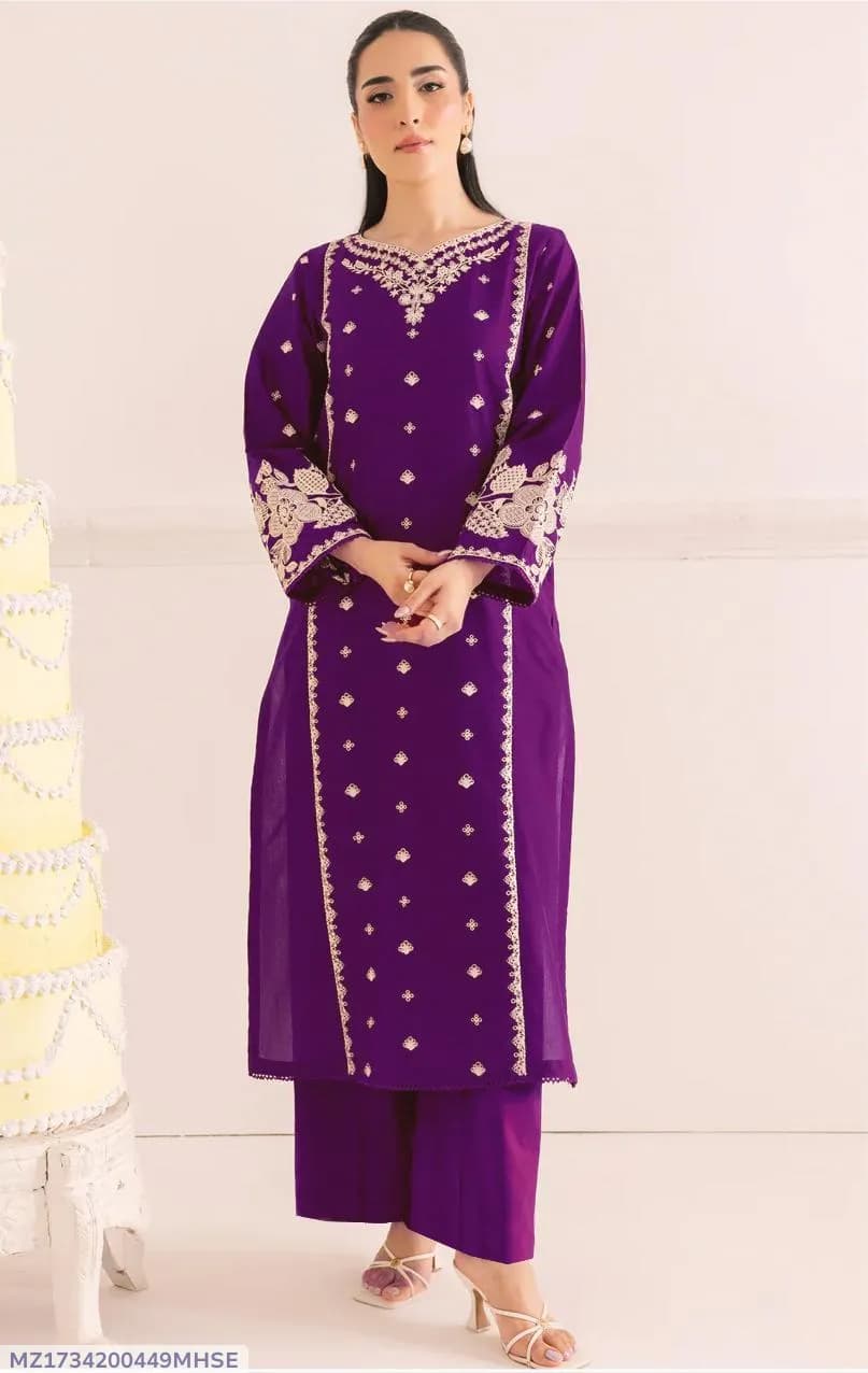 Magenta Embroidered Lawn Kurta Set 2 Pcs for Women