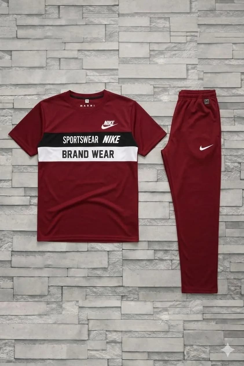 Men Maroon Dri Fit Graphic Track Suit 2 Pcs