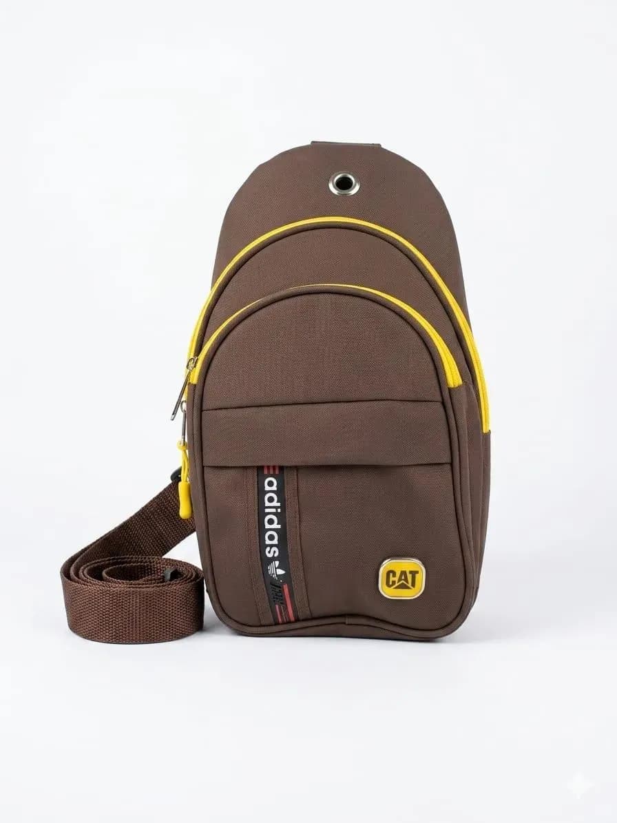Men's Brown Yellow Sling Bag with Yellow Zipper