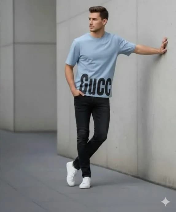 Men's Blue Printed Dri Fit T-Shirt Round Neck Small to X-Large