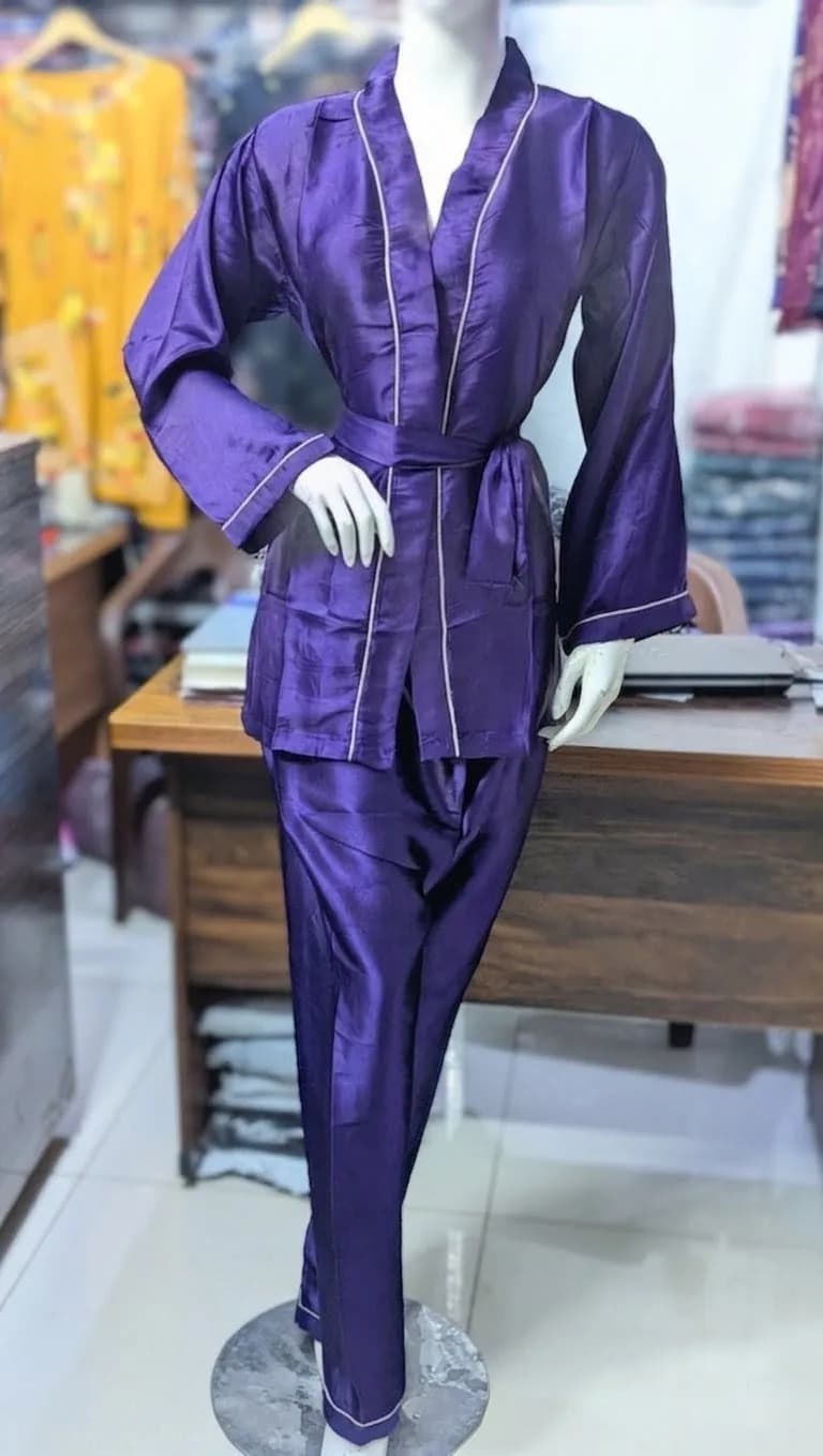 Purple Silk Nightgown Pajamas Set 2 Pcs